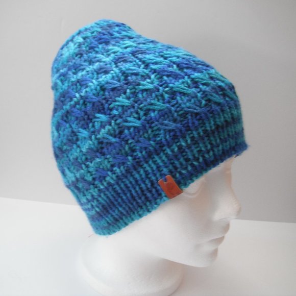 Hand Knitted Hat Toque Adult Size - L-M Acrylic Blue - 027 Hand knit by me - Picture 5 of 8